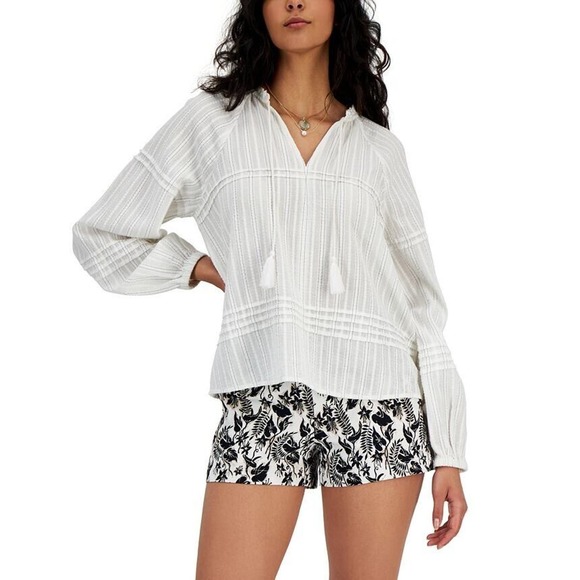 INC International Concepts Blouse Women's Peasant Top Cast Bohemian, White Sz L - Picture 1 of 11